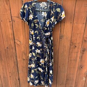 Free People Floral Wrap Dress in Navy
